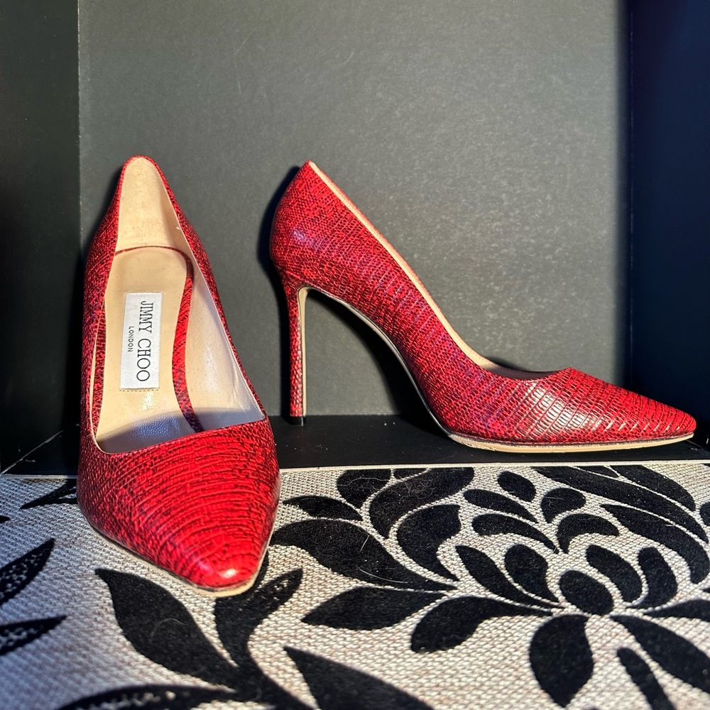 Jimmy Choo Embar Snakeskin Pointed Toe Pumps